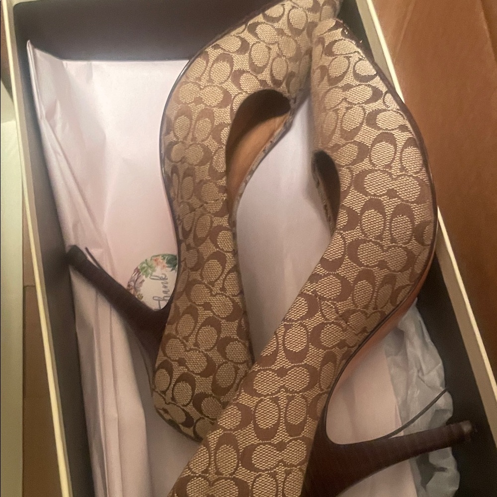 Coach Brown Patterned Women's Heels - Picture 1 of 5
